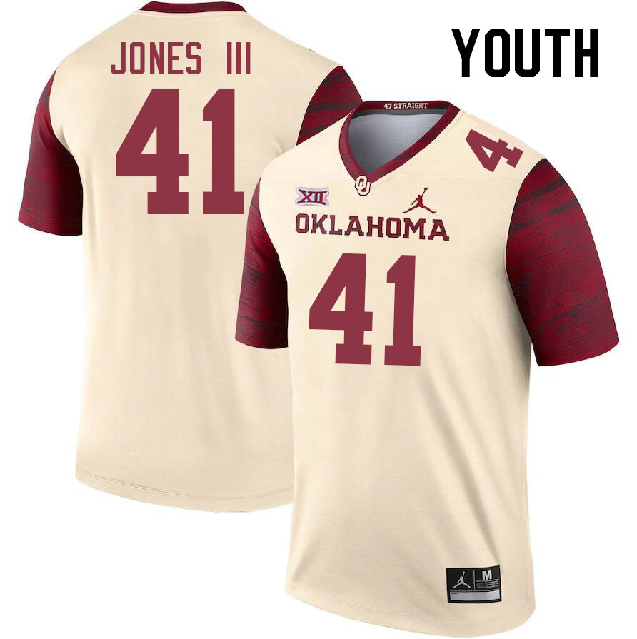 Youth #41 Emmett Jones III Oklahoma Sooners College Football Jerseys Stitched Sale-Cream